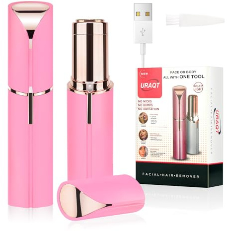 URAQT Ansiktsepilator, Elektrisk Rakpenna för Kvinnor, Trådlös Uppladdningsbar Ögonbrynsklippare för Läppar, Bikini, Armar med LED, Barbie Rosa