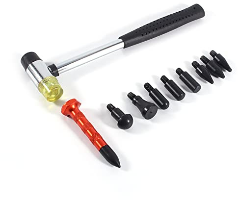 YONGZURA Kit per la rimozione di ammaccature senza vernice, 9 teste, strumento di riparazione per ammaccature del corpo, martello esperto per la rimozione di danni da grandine e ammaccature, strumento
