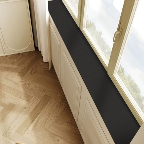 Tapete para Alféizar de Ventana Tapete de Cuero Sintético para Alféizar de Ventana Negro Impermeable Protector de Alféizar para Perros Gatos, Cojín Antideslizante(63x6in(160x15cm))