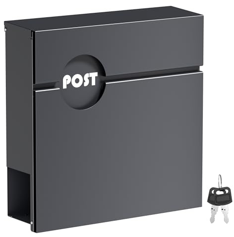 Wiltec Boîte aux Lettres Anthracite V62 en Acier 37 x 11 x 37 cm, boîte Postale Murale avec Compartiment à journaux et clés