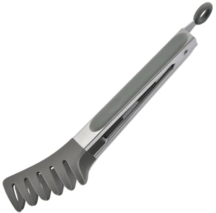 Servidor de pasta - Pinzas para servir de acero inoxidable con dientes de silicona y gancho para colgar | Utensilio de cocina antideslizante, fácil de limpiar para espaguetis, fideos y pastas.