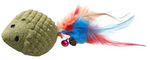 Katzen Kauspielzeug – Spaß Igel-Förmiges Katzenspielzeug mit Schwanz & Glocke | Realistisches Zahnreinigungs Spielzeug für Kätzchen | Für Zuhause, Draußen, Training, Bewegung &