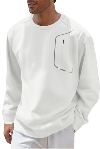 2026 vanlig tröja för män män vår och höst långärmad t-shirt rund hals mångsidig ledig tröja kläder för inomhus utomhus träning, Vitt, S