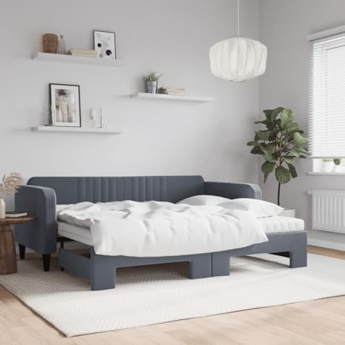 Ordellia Utdragbar dagsäng, med madrasser, mörkgrå, 90 x 200 cm, sammetssoffa med rulllåda, modern design för vardagsrum, sovrum