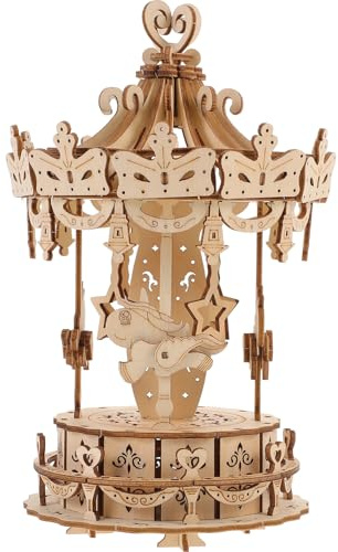 TOYANDONA Rompecabezas 3D de Madera, Modelo DIY de Tiovivo Autoensamblable, Juguete Educativo Creativo y Decorativo, sin Pegamento ni Herramientas, Adecuado para Juego Familiar