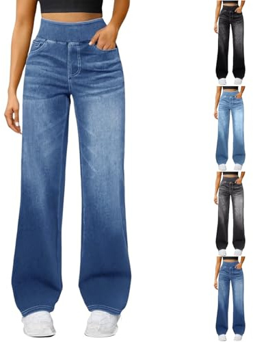 Jeans for Women,Jeans for Women UK Fashion Elasticated High Waist Wide Leg Trousers Slim Fit Ladies Denim Pants Pull On Baggy Stretch Bootcut Jeggings Straight Leg Streetwear Outfits Clothing