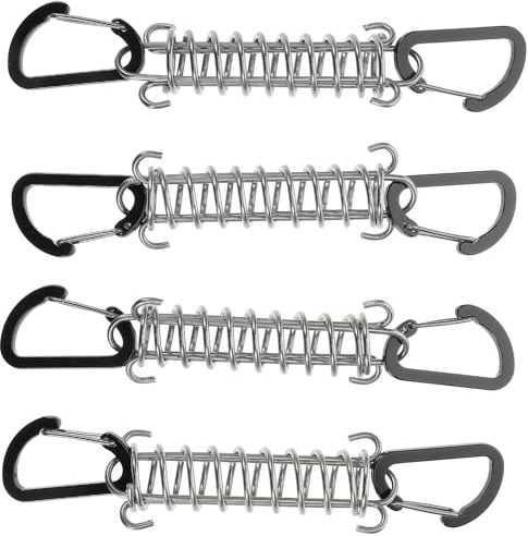 BELLIFFY Hebillas de Resorte de Acero Inoxidable para Tienda de Campaña, Tensor de Cuerda Multifuncional, Gancho Compacto Negro D, 4 Piezas para Camping y Actividades al Aire Libre