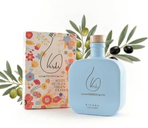 VERDE IBERO Aceite de Oliva Virgen Extra Picual 500ml – Nueva Cosecha 2025/2026 – AOVE Jaén Temprano Extracción en Frío – Botella Azul + Estuche Premium Gourmet