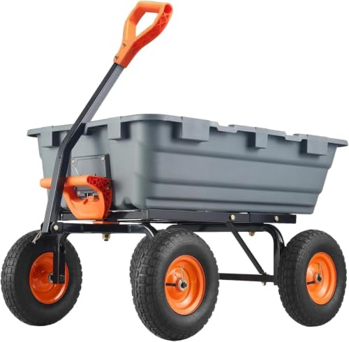 800lbs Gartenschubkarre Mit Kippfunktion, 4-Rad Gartenwagen Mit 10 Luftreifen, PP-Wanne, Höhenverstellbarer Griff, Kippbar, Für Garten, Hof, Transport, Holz, Erde