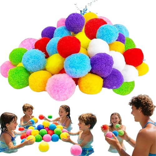 Wiederverwendbare Wasserschwammkugeln,30/60pcs Wiederverwendbare Wasserbomben,Bunt Baumwoll Wasserbomben,Wasserspielzeug Kinder Strandspielzeug Wasserball Waterbomb Wasserschlacht Pool Spielzeug (60)