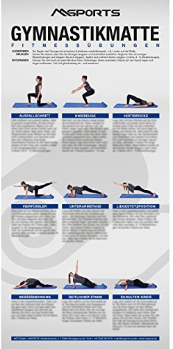 MSPORTS Übungsposter ca. 44 x 21 cm | 9 Übungen | für Hanteltraining | Faszientraining | Kettlebell | Gewichtsmanschetten | Gymnastikmatten | Medizinball und vieles mehr | Functional Fitness Poster
