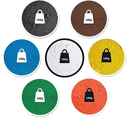 @tec 7-teiliges Proben Bastelset je 100g Pigmentpulver Eisenoxid Oxidfarbe Farbpigmente Trockenfarbe für Beton Gips Epoxidharz kreatives Basteln schwarz rot gelb weiß braun grün blau