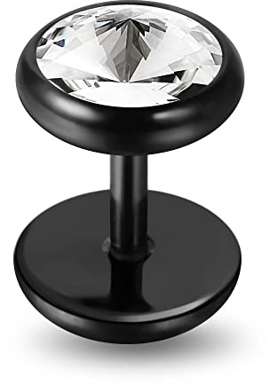 Monster Piercing Runde Clear Crystal Stein 16 Gauge schwarz eloxiert chirurgischer Stahl 316L Fake Ohr Piercing Plug