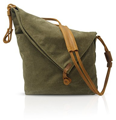 FANDARE Retro Umhängetasche Herren/Damen 13 inch Laptop Tasche Business Commuter Crossbody Bag Outdoor Reisen Große Kapazität Messenger Tasche Atmungsaktiv Leinwand Grün