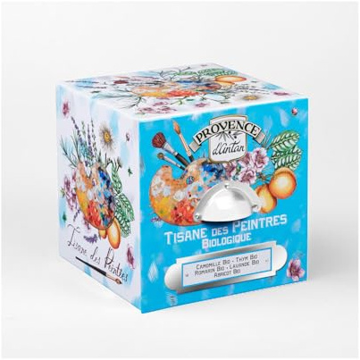 Tisane des Peintres, Provence d'antan, infusions BIO en boite métal: camomille, thym, romarin, lavande, abricot