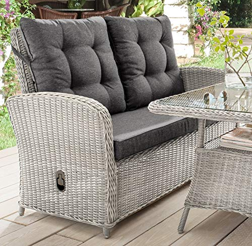 Beauty.Scouts Outdoor Collar Edition DEST 2er Sofa Pearl, Vintage weiß, 125 x 74 x 99 cm, mit Polster anthrazit, Gartensofa, Garten, Balkon, Balkonsofa, Loungesofa, Terrassensofa