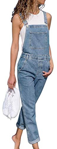 Onsoyours Jeanslatzhose Damen Latzhose Retro Jeanshose Trägerhose Hoseanzug Denim Blumen Overall Gerades Bein Lang Trägerhose Ärmellos Locker mit Taschen
