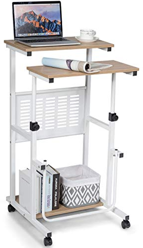 COSTWAY 2-in-1 Laptoptisch & Schreibtisch mit Rollen, Steh-Sitz Tisch höhenverstellbar, Computertisch PC-Tisch stehend für Zuhause & Büro