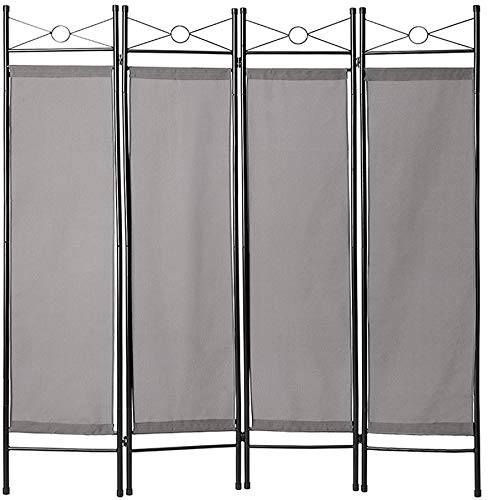 tectake® Biombo Plegable 4 Paneles Separador de Ambientes, Separador de Espacios para Oficina y Sala, Divisor de Ambientes, Biombos Separadores - 160 x 2,5 x 180 cm Gris