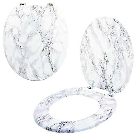 Anti-Bacterial Coating Marble Effect Toilet Seat Loo Seats No Rust Chrome Hinges