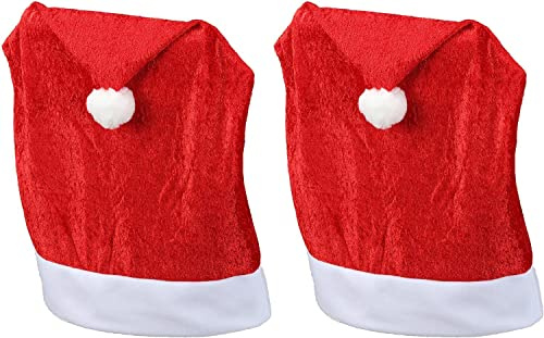 Novaliv Weihnachten Stuhlhussen 2er Set I Samt I Rot I Nikolausmütze I Stuhlbezug Weihnachtsdeko Weihnachtsmütze Stuhldeko Husse Stuhl Stuhlüberzug