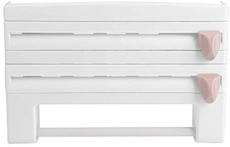 Wandrollenhalter,Schneidabroller für Folie und Küchenrolle,Aufbewahrungsregal Papierhandtuchhalter Multifunktionale Küchenrollenhalter mit Folienschneider(Weiß)