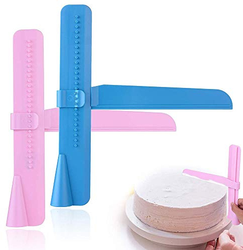 Adjustable Cake Scraper,2pcs Pink & Blue Icing Smoother Fondant Smoothing Tool for Spreading Frosting on Cakes