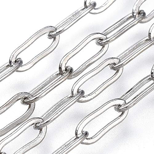 Craftdady 1,5 m lange Büroklammer-Ketten, 9 x 3,5 x 0,7 mm, flach, oval, gezogene, längliche Kabel-Ketten, gelötete Glieder für Halsketten-Schmuckherstellung