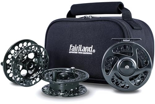 fairiland Turmax Fliegenrollen-Kombination, große Dorn CNC-gefräste Fliegenfischrolle, Set aus Bar Stock Aluminium, inklusive 1 Rolle, 2 Ersatzspulen, 1 Aufbewahrungstasche (5/6 W)