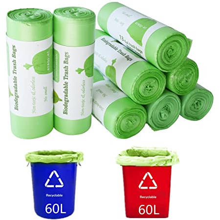 RTBQJ-AT 100% Biodegradable Bin Liners, 60L 120 Bags Biodegradable Food Waste Bags, Super Sturdy Bin Bags