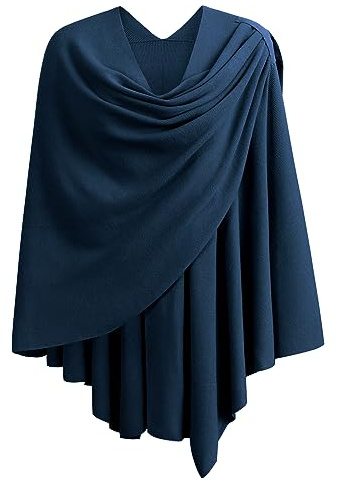 PULI Dam kors främre sjal wraps eleganta ponchos fint draperad stickad kappa cardigan för aftonklänning bröllop sjalar, Kors främre – mörk skifferblå, one size