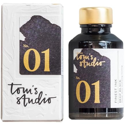 Tom's Studio Fountain Pen Ink, Deep Black Writing Ink, Glass Ink Bottle for Fountain Pens, 50ml