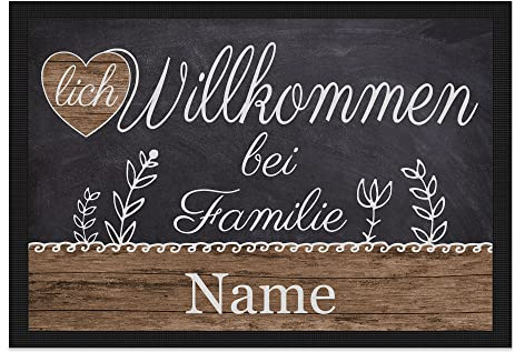 Print Royal Personalisierte Fußmatte mit Namen - Herzlich Willkommen - Geschenke zum Einzug | rutschfest, 75x50cm mit Gummirand