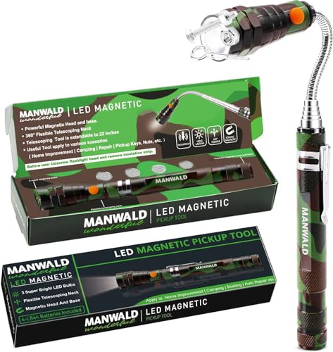 LED Magnetic Pickup Tools, Telescoping Magnetic Flashlights with Extendable Magnet Stick, Cool Gadgets Gifts for Him Adults, Birthday Gifts for Men, Dad, Camouflage