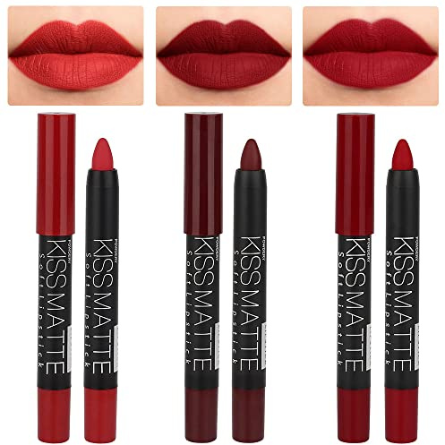 evpct 3Pcs Dark Red Lip Liner Pencil Set, Deep Ruby Red Matte Lipstick Long Lasting for Women, Lipstick and Lip Liner Crayon Set, Lipliner Pencil, Magic Lipsticks 24 Hours Original 10&11&18