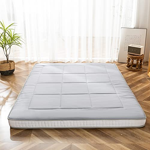 MAXYOYO Futon Matratze, Gepolsterte Japanische Bodenmatratze Gesteppte Bett Matratzenauflage, Extra Dicke Faltbare Isomatte Atmungsaktive Bodenliege Gästebett Camping Couch (Grau1, 90 x 190 cm)