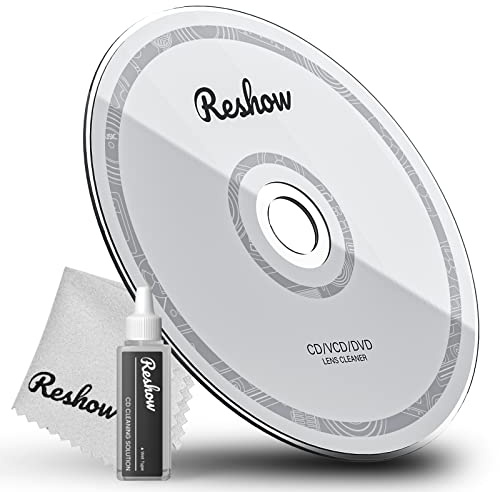 Reshow CD Player Cleaner - Laser Lens and Disc Cleaning Set for CD/VCD/DVD Player, Includes Microfiber Cloth, Cleaning Disc and Solution
