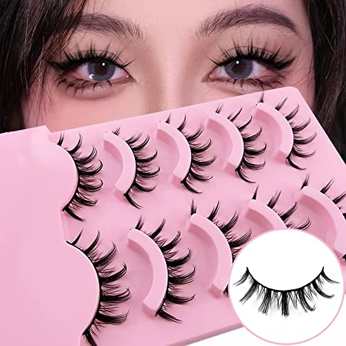 Faux cils Manga Lashes Aspect naturel Cils artificiels Anime Faux cils 15mm courts Cosplay Lashes Faux Mink Spiky Wispy False Eyelashes 5 paires de cils(B01)