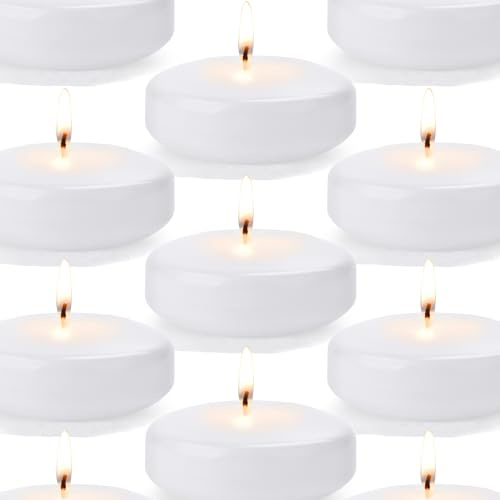 12 Pack White Floating Candles, 3 inch Unscented and Non-Dripless Wax Burning for 13-15 Hours, Floating Candles Used for Cylindrical Vases Centerpieces Parties Wedding and Home Decorations