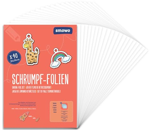 Smowo® 40 Stück Schrumpffolien transparent - schrumpfende Plastikfolien zum basteln - A4 schrumpffolienplatten matt