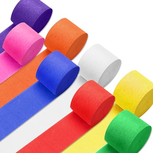 PIGETALE Krepppapier-Luftschlangen, 8 Rollen, 199,9 m, Regenbogenfarben, Party-Luftschlangen für Party-Dekorationen, Geburtstagsdekorationen, Hochzeitsdekorationen (4,7 cm x 2,5 m/Rolle)