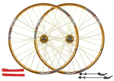 MirOdo Mountainbike-Laufradsatz Scheibenbremse 26 Zoll 32 Löcher Schnellspanner-Fahrradrad Alu-Legierung Zweischichtige Felgen Unterstützt 8-9-10-Gang-Kassette Für MTB (Color : Gold, Size : 26)