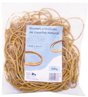RAYLU PAPER - Gomas elásticas de caucho 100% natural, bandas elásticas papelería resistentes y reutilizables para oficina y hogar (140 Ø x 2 mm, 100g)