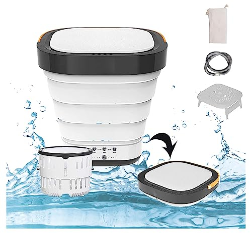 FEEGAR Lavadora y Secadora Portátil, Lavado y Secado con UV, 10L, Compacto y Portátil, Lavado Rápido y Drenaje, Secado Rápido y Cronometrado, Plástico, Automático, White