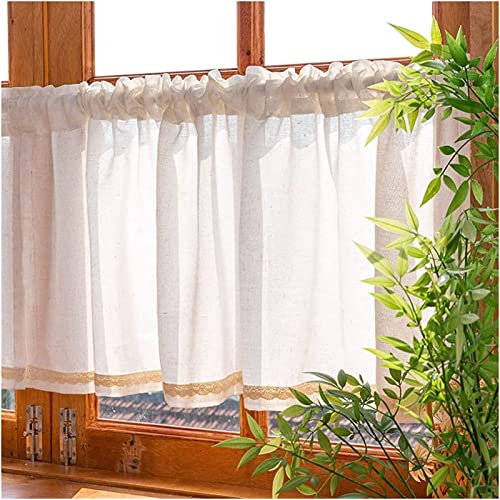Kurzer Fenstervorhang, Küchen-Kurzvorhang, Badezimmer, Voile-Rollo, Café-Netzvorhänge, Bistro-Vorhang im Landhausstil, kleine Café-Vorhänge, kurzer Volant-Vorhang for halbe Fenster, B200 x H50 cm (78,