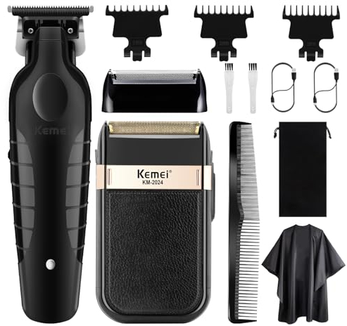 KEMEI Juego de Cortadoras de Pelo Profesionales y Afeitadoras de Aluminio, Eléctricas e Inalámbricas Para Hombres, Con Hoja