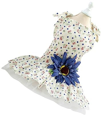 BESPORTBLE Kreatives Hundefestkleid Mit Spitzen Blumenmuster Bequemes Haustier-Outfit Für Hochzeiten Partys Und Fotoshootings Blau