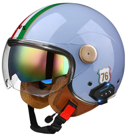 Casco Moto Jet Bluetooth Mezzo Casco ECE Omologato Caschi Moto Apribili Leggero Unisex Casco Da Motociclista Sicurezza Con Doppia Visiera Caschi Cromwell Scooter Casco Scodella 22,XL:61-62CM
