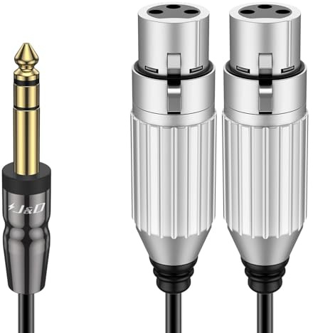 J&D TRS 6,35 mm 1/4 auf Dual XLR Y Splitter Kabel, PVC Geschält 2x XLR Buchse auf 1/4 Zoll TRS Männliche Unausgewogene Stereo Audio Patch Adapter Kabel für Mic Gitarre Lautsprecher Mixer AMP, 2,7 m