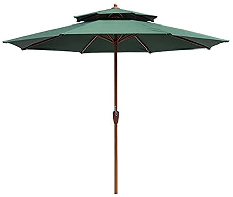 ISCBAFYX Parasol Garden 9 Feet Outdoor Market Patio Umbrella, 2 Tiers Large Waterproof Table Sunbrella, Garden/Pool/Beach Parasol With Wooden Texture Iron Poles